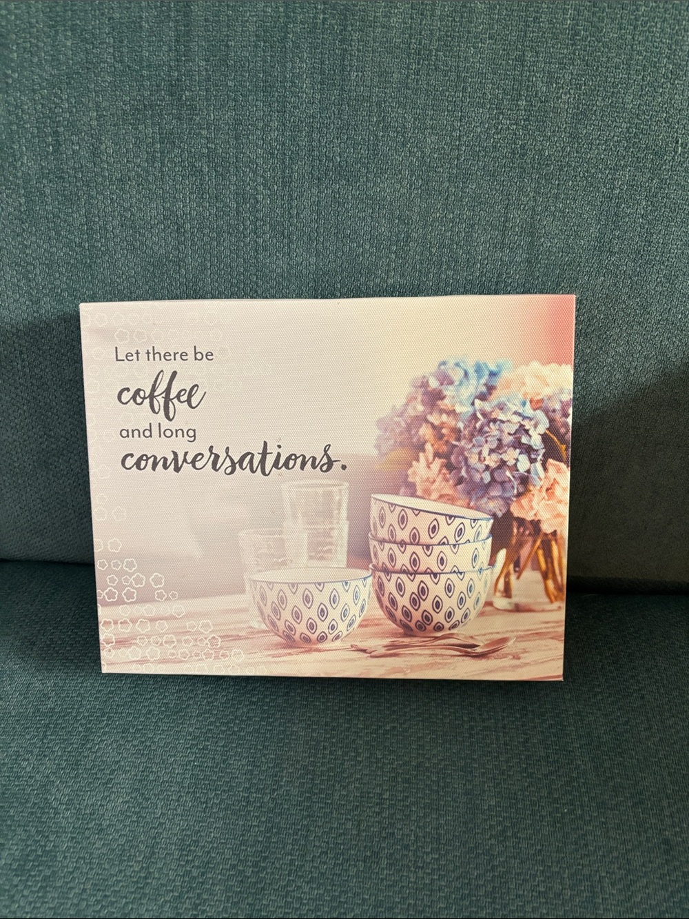 Let There Be Coffee Decorative Canvas - Blue & Pink Floral Accent